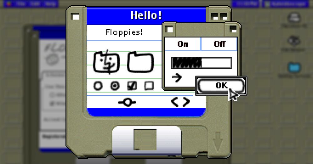 A preview of the Mac theme "Floppies!" by "Robert Davis"