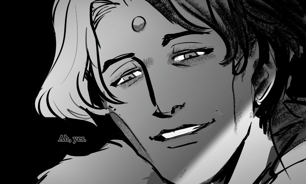 A close up of Emet-Selch's face, still shrouded in shadow. "Ah, yes." 