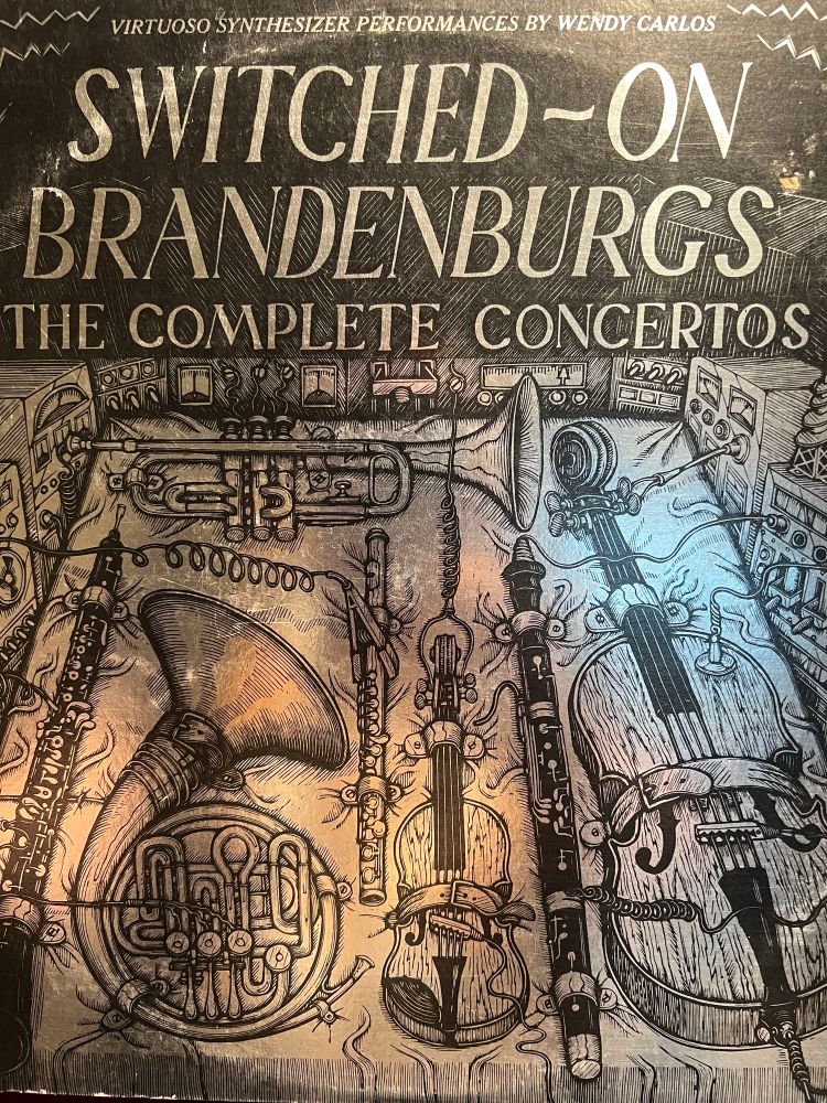 A photo of the cover of the record album Switched On Brandenburgs, by composer Wendy Carlos
