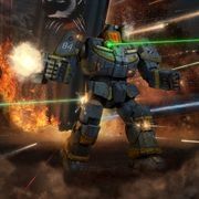 A Wolverine battlemech running through a hail of incoming fire