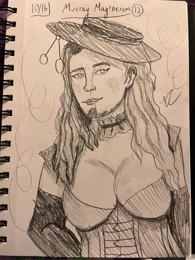 Fanart of Murray Mag’Nesson, a dwarven wizard with theateresque garb on