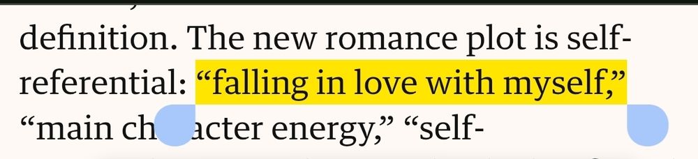 definition. The new romance plot is self-referential: "falling in love with myself," "main ch acter energy," "self-