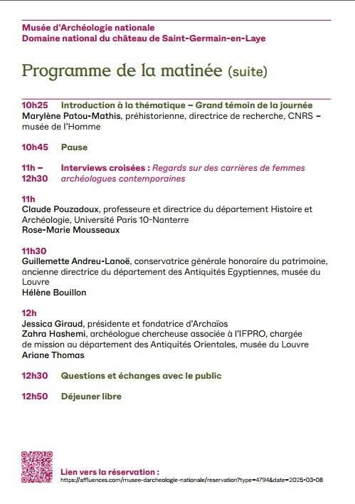 Suite du programme de la journée disponible en PDF sur ce site : https:/musee-archeologienationale.fr/actualite/archeologie-au-feminin