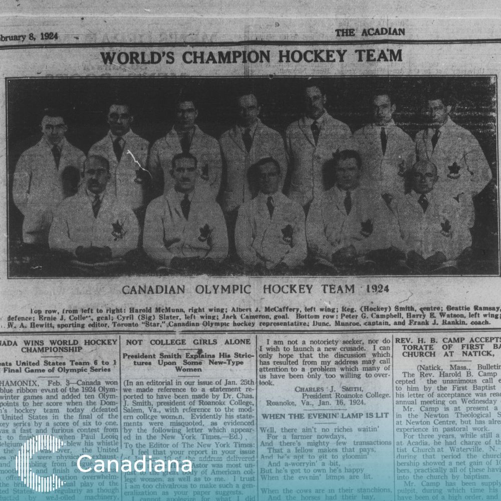 Team Canada sitting for a photo after winning the 1924 World Hockey Championship