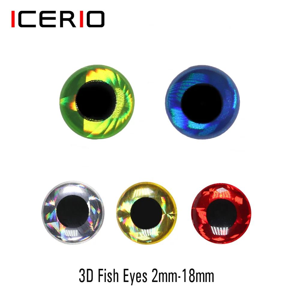 ICERIO 100PCS 2mm~18mm Holographic Epoxy 3D Fish Eyes Streamer Flies Saltwater Flies Fishing Lures Jig Bait Making Material