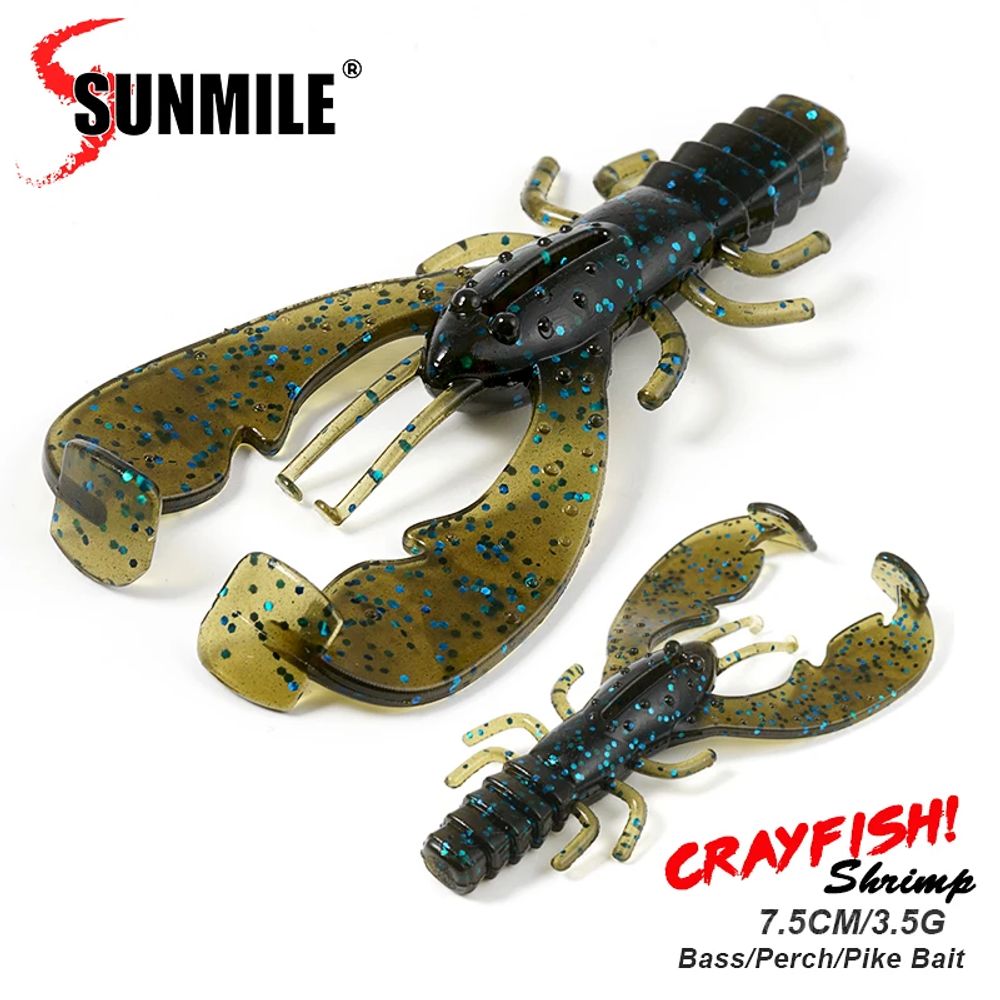 SUNMILE 6pieces Fishing Lures Crayfish Shrimp 7.5cm/3.5g Soft Baits Creature Baits Iscas Artifical bait Bass Perch Fishing Baits