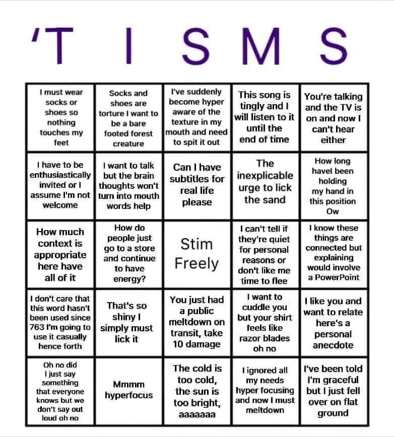 a blank autism bingo card