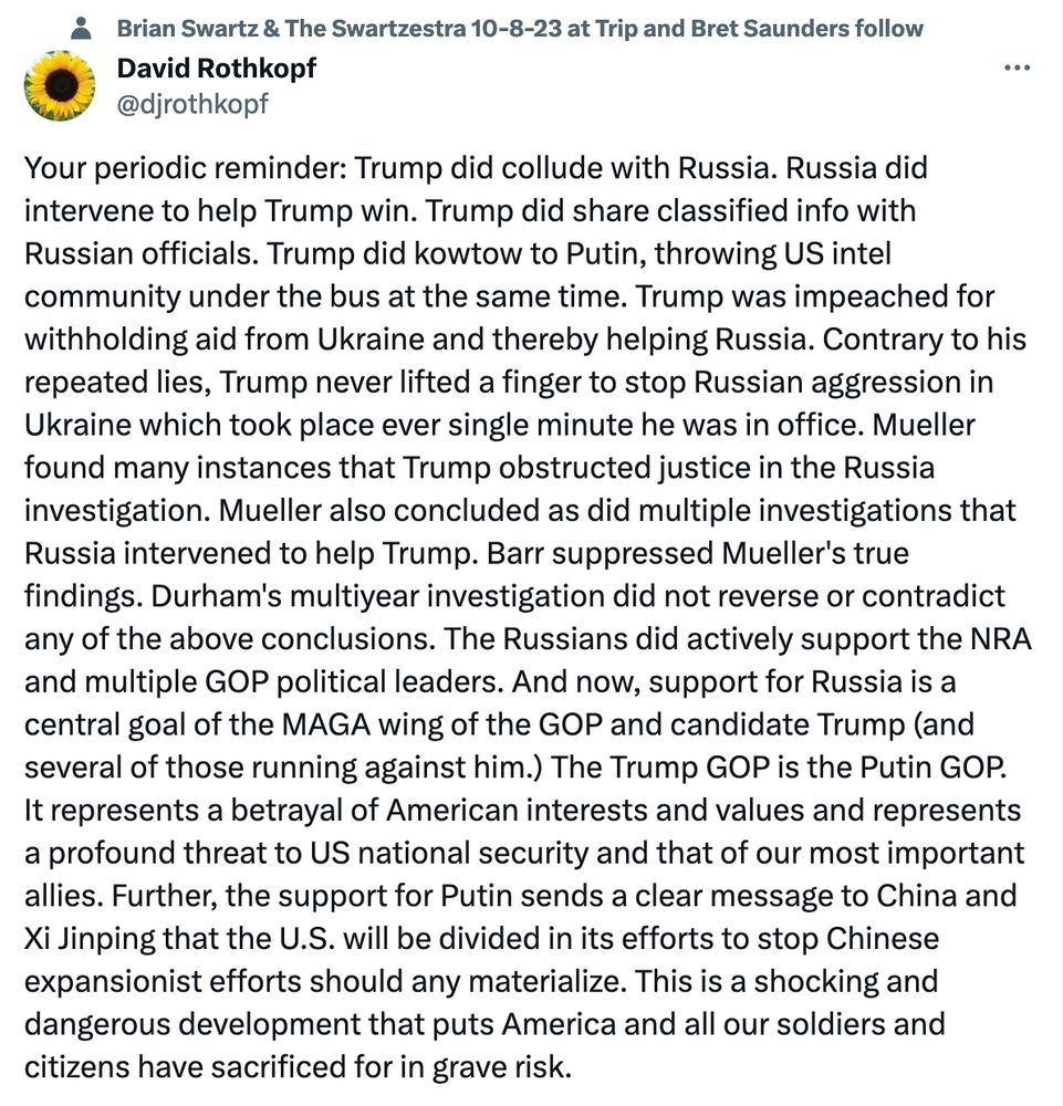 A post from David Rothkopf outlining all the evidence of Russia sabotage in USA elections for their puppet #DonTheCon.