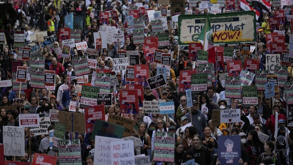 CHICAGO (AP) — Thousands of protesters marched in Chicago on Saturday against U.S. Immigration and Customs Enforcement and President Donald Trump’s plan to send National Guard troops and immigration agents to the city.