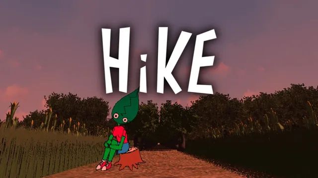 Cover art for HiKE, featuring Frigg, a venus flytrap girl, sitting on a log in front of a foreboding forest.