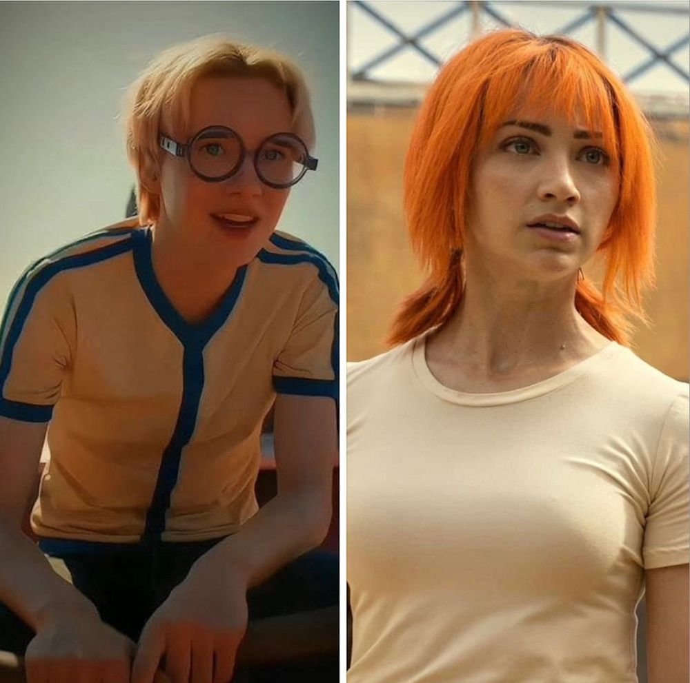 Side by side images of the characters Koby and Nami from the Netflix adaptation of One Piece.