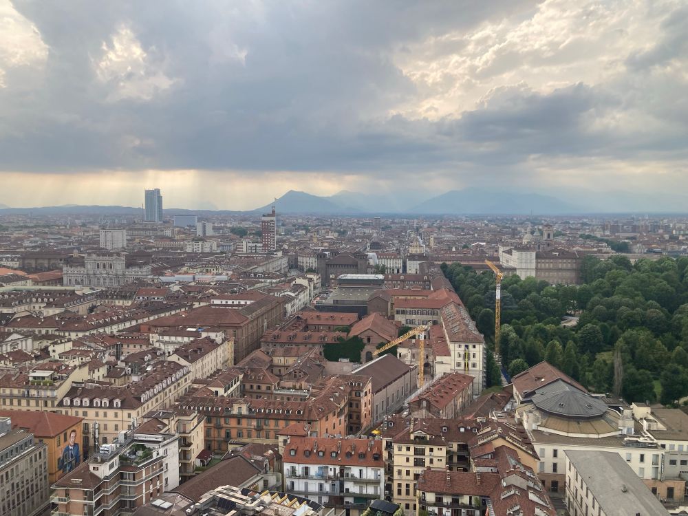 View of Turin from the top of the Mole Antonelliana tower and museum