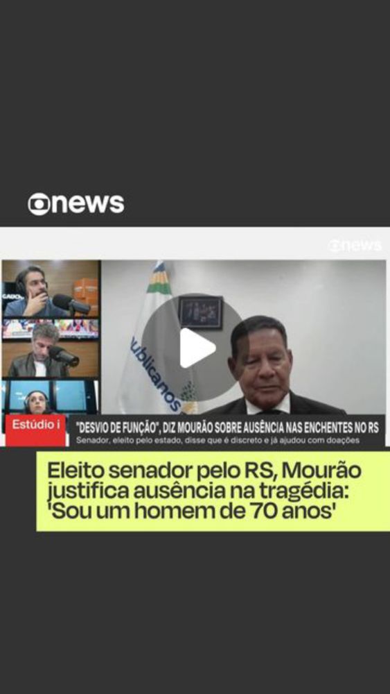 GloboNews on Instagram: ""DESVIO DE FUNÇÃO" — Em entrevista à Rádio Gaúcha, de Porto Alegre, o senador Hamilton Mourão, que foi eleito pelo Rio Grande do Sul, foi perguntado sobre a ausência dele no e...