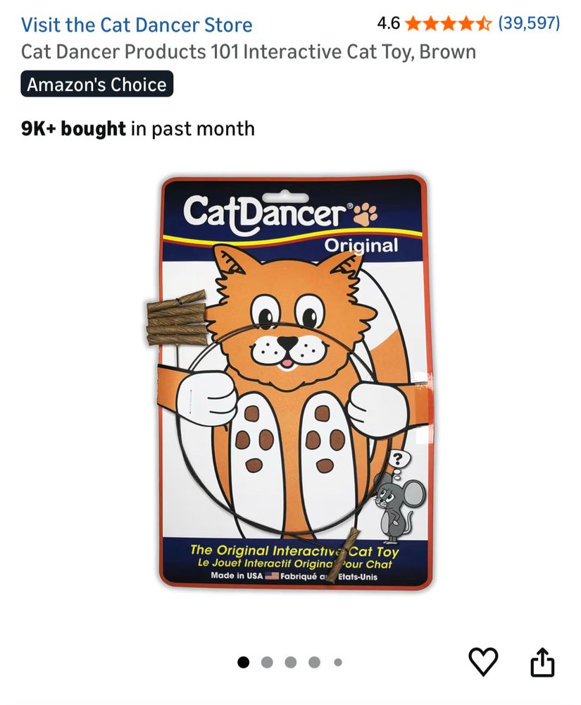 Screenshot of a “Cat Dancer” wire cat toy on Amazon