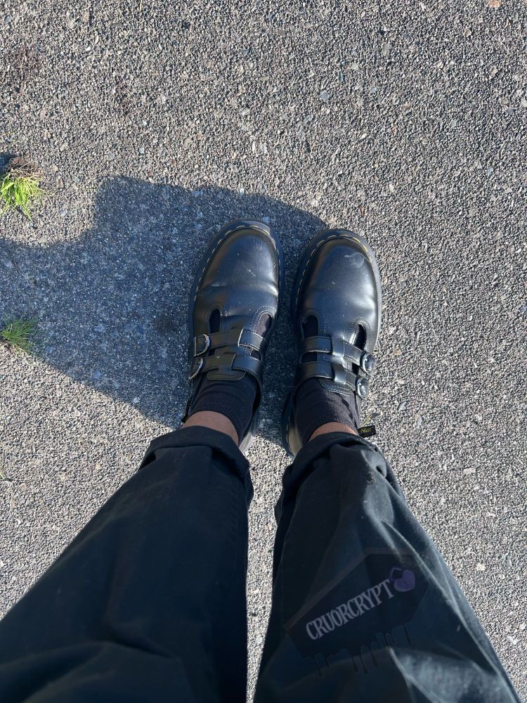 Vampyrx legs and platform Mary Jane doc martens on pavement 