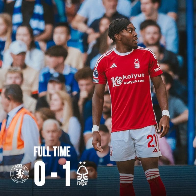 Showing full time score of Chelsea 0-1 Nottingham Forest