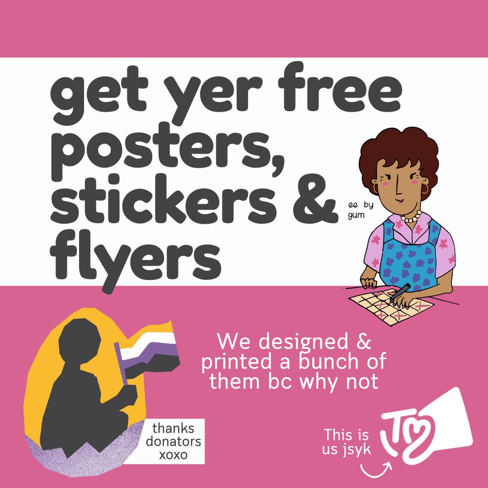 get yer free posters, stickers & flyers. Ee by gum! We designed and printed a bunch of them because why not? We are Transmuted by the way.