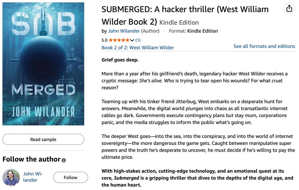 A screenshot of the book "Submerged" on Amazon, with so far one rating of five stars.