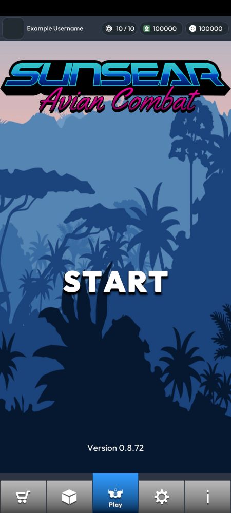 The title screen to Sunsear. There are 5 buttons along the bottom of the phone screen. The word START appears in the center 