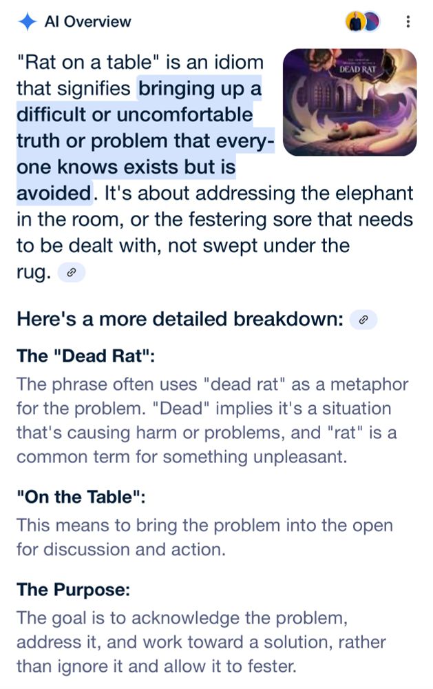 Google AI describes meaning of idiom: a rat on the table