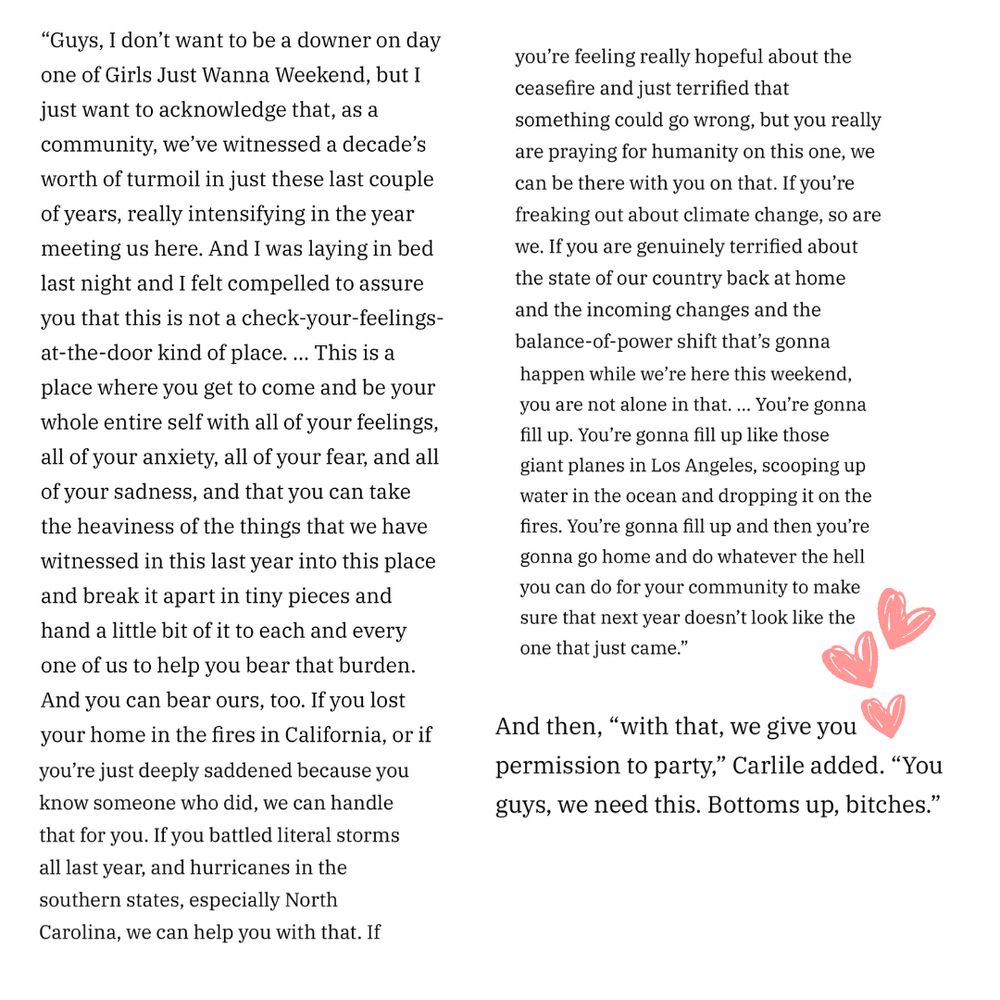 Screenshot of Variety article with Brandi Carlile quote about having hard feelings about the world right now and not needing to check those feelings at the door 