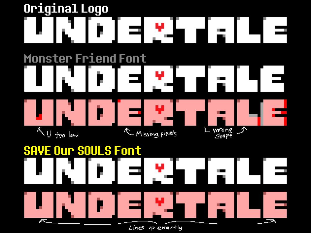 Comparison between Monster Friend font and SAVE Our SOULS font.
