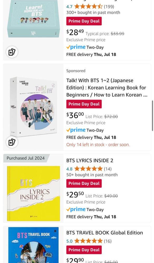 Amazon Orime Day sale prices for BTS items
