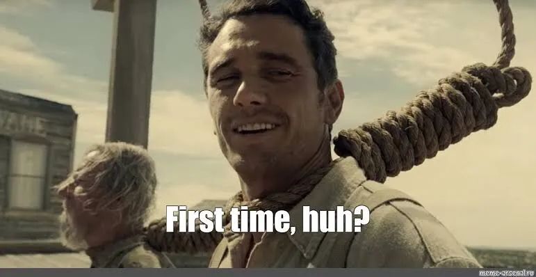 First time, huh? meme - with Franco in a noose (good riddance)