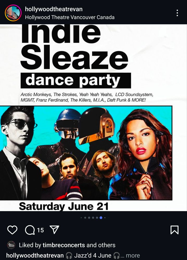Indie Sleaze Dance party at the Hollywood Theatre featuring some of biggies names in dance-y indie shit from the 00s