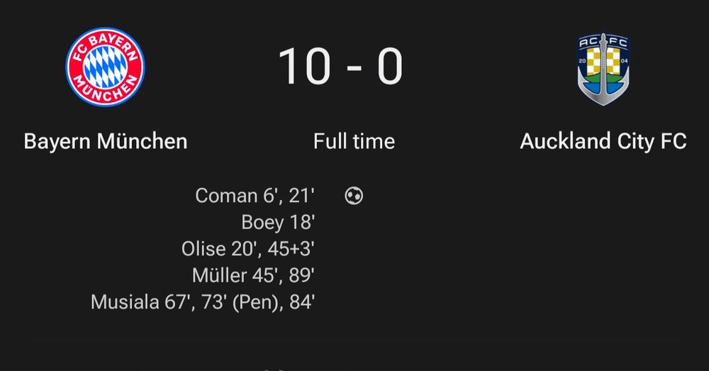 Bayern Munich 10, Auckland City FC 0