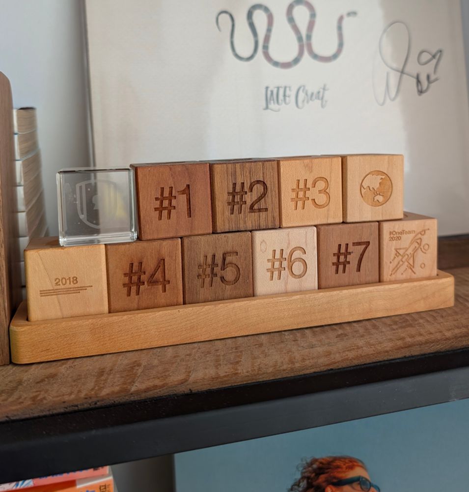 Twitter blocks, one for each year I was there, plus bonus blocks for #OneTeam gathering, Emerging Market Performance, and a security thing. 