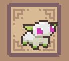 a small screenshot of the game Whimside, it depicts a small quadruped creature with big beady pink eyes. it has lil green leaf ears. 