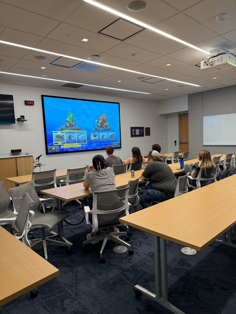 Nintendo Switch Mario Kart on a projector screen with 6 people watching and playing 