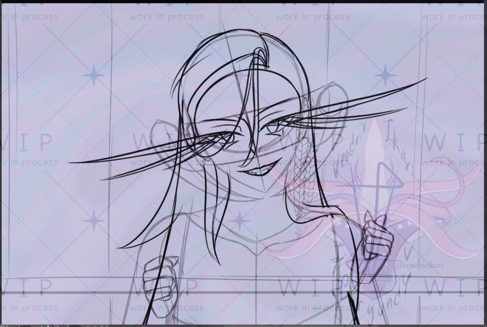 A "Work In Progress" rough sketch commission piece of my(VeadricAmalthea's) OC, "Amalthea Wraul" from the universe "Final Fantasy XIV", sitting on a bed and looking at the camera/individual with a wide confident grin on her face as she takes off her bra.