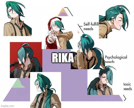 Hierarchy of needs pyramid Labeled "Rika", plastered with several images of Rika from pokemon (all by artist @ 987645321O on the other site)