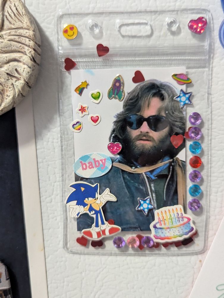 Sexy man Kurt Russell in the hit movie The Thing surrounded by cute stickers making him my babygirl