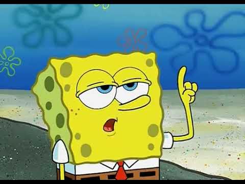 SpongeBob Squarepants trying to gain entry to the Salty Spitoon by talking to the bouncer 