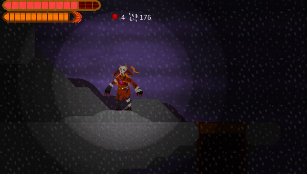 Screenshot of the ashen highland, a grey and purple landscape of stone and ashes (looks like snow) located at the highest point of the fyreland. The land is home to remote and reclusive korugues clans, such as the frost, mountain and sky korugues.

Despite its harsh look and rocky struckture, the land is very fertile and can sustain several small villages. The current tileset is lacking the plants and trees which are meant to add some color to the zone.