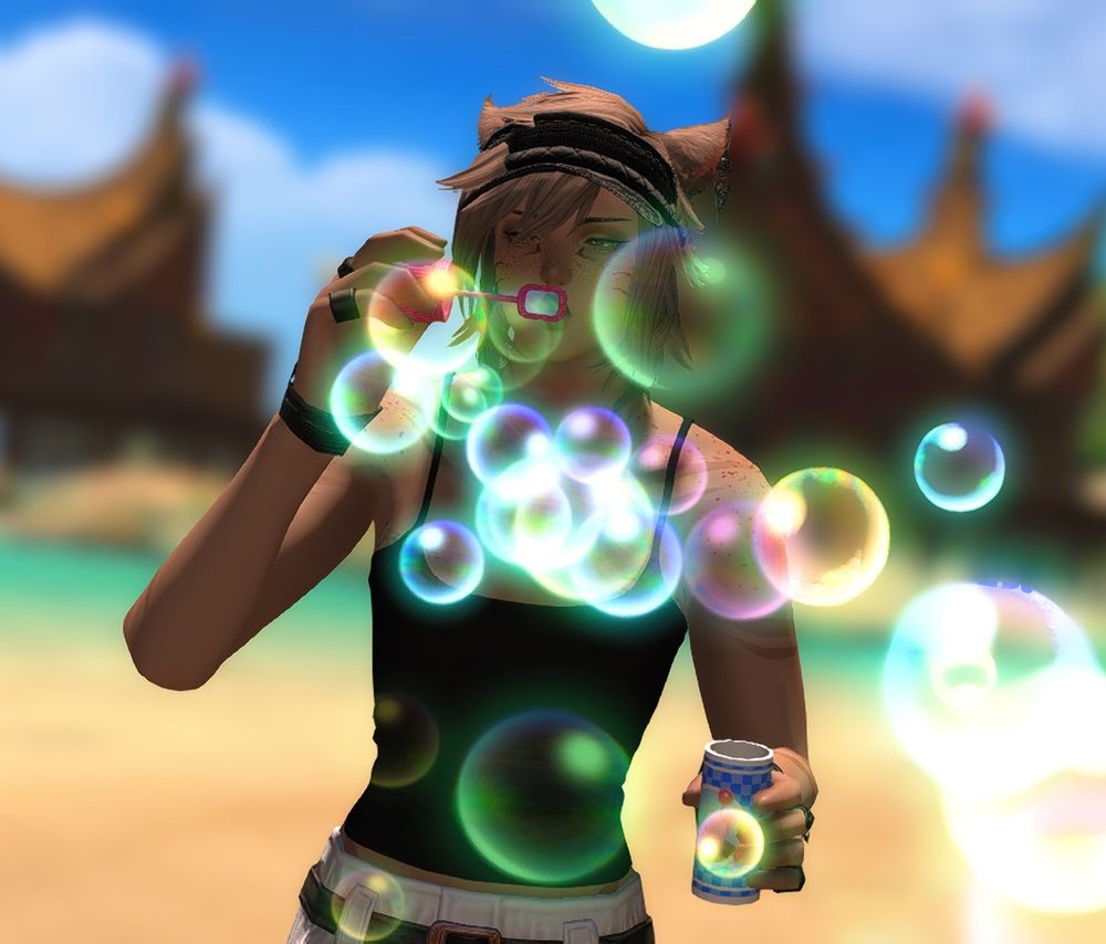 screenshot of my wol (Oak) blowing bubbles at a beach