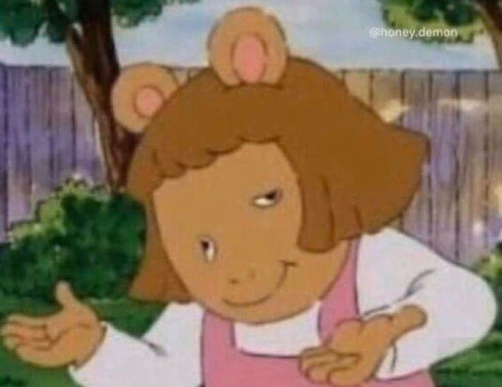 A cartoon character with a droopy eye shrugging as a sign of "maybe, who knows"