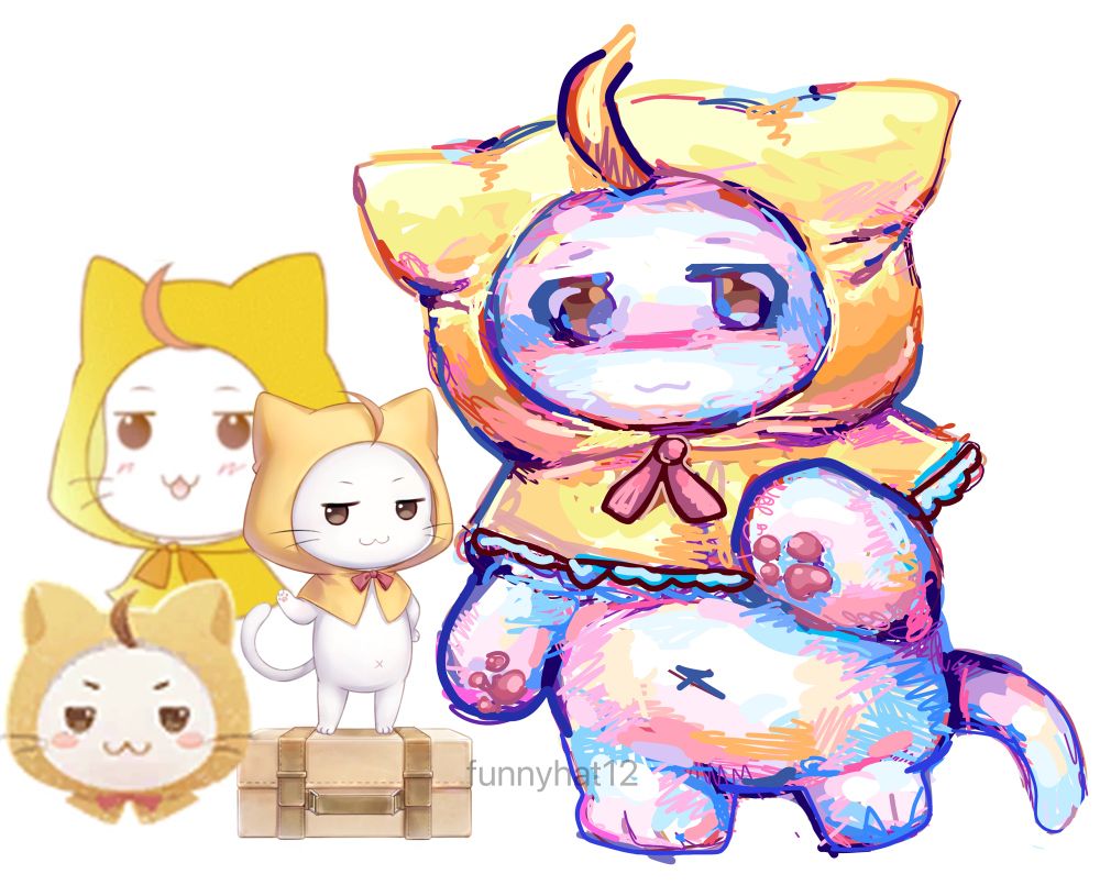 a colourful digital painting of momo from the NikkiUP2U series, with 3 pngs of him from different games on the left side