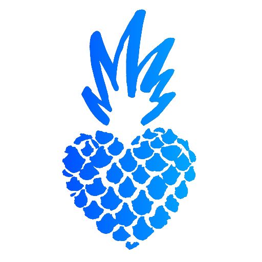 The Pineapple Support logo: an illustration of a blue heart-shaped pineapple.