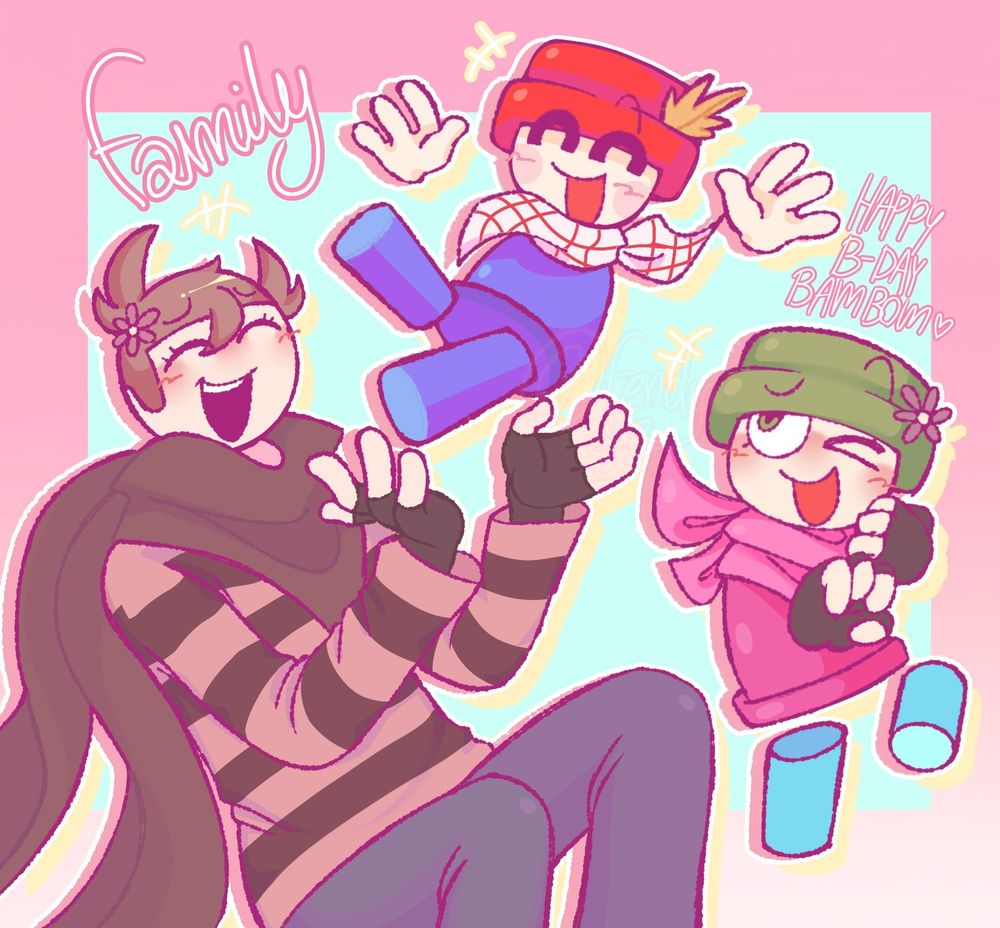 dail and bamil with bambom! (dail and bamil married, theyre happy together! they love their son, bambom :)  