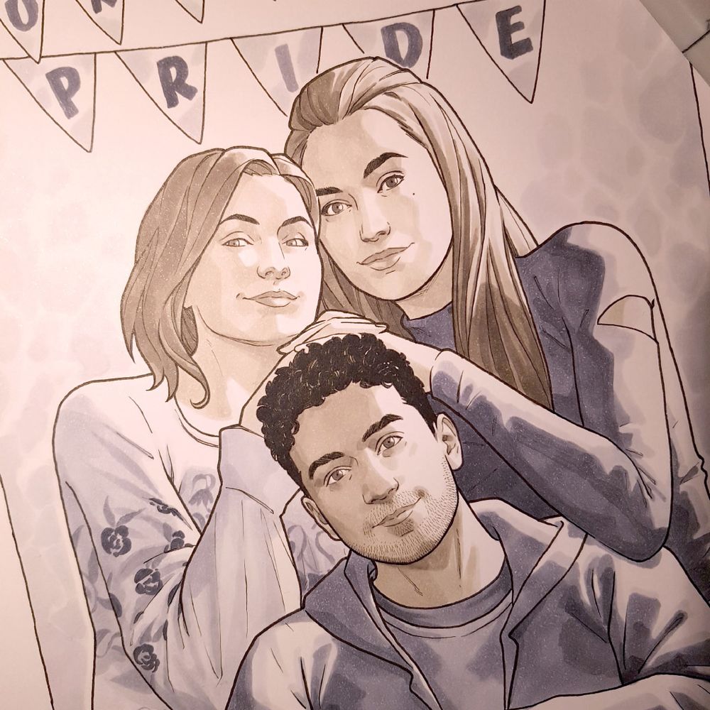 Same commissioned artwork, Copic markers stage.