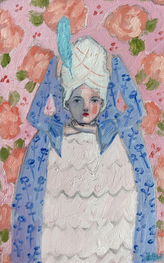 Oil painting of Marie Antoinette holding her head