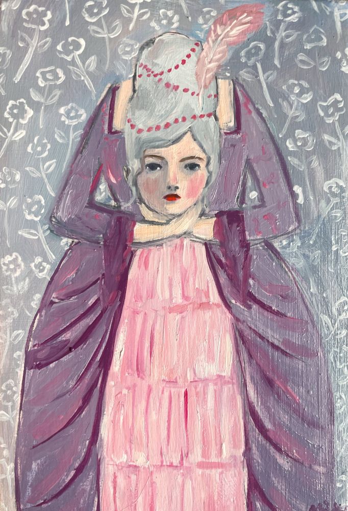 Oil painting of a headless Marie Antoinette 