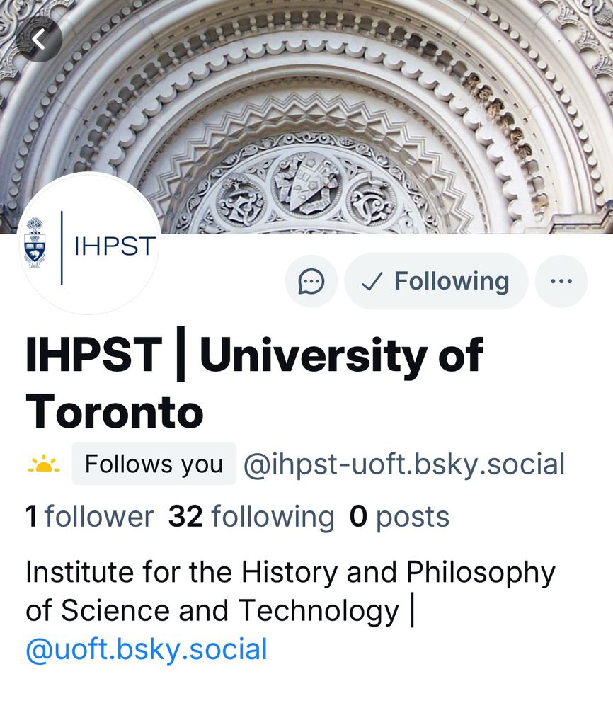 Bsky profile for Institute for the History and Philosophy of Science and Technology at U of Toronto