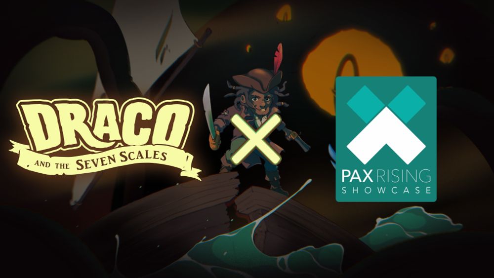 Draco key art with a cross with the Pax Rising Showcase logo