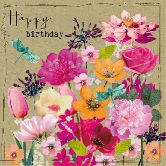 Flowers and text saying “happy birthday”