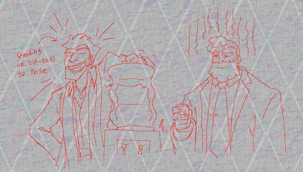 detective jowd stands next to inspector cabanela at the water cooler. jowd stares off into space glumly holding a cup of water, as cabanela /stands on his tip-toes/ to lean against the top of the water cooler, happily yapping away.